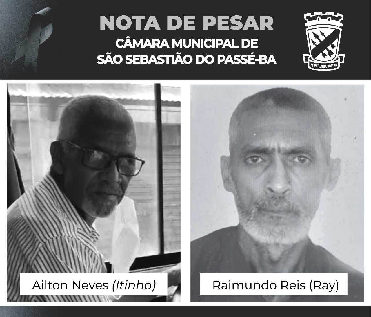 Nota de Pesar pelo falecimento dos ex-vereadores: Ailton Neves (Itinho)  | Raimundo Jorge dos Reis (Ray de Jacuipe)